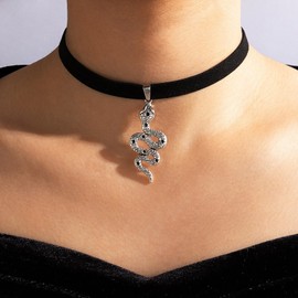 Snake Choker Necklace for Women Black Choker Necklace Gothic Velvet Necklace Statement Serpent Necklace (Snake Choker Silver)