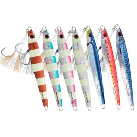 OCEAN CAT 1 PC Lead Metal Flat Slow Fall Pitch Fishing Jigs Lures Sinking Vertical Jigging Bait with Butterfly Hook for Saltwater Fishing Size 40g 80g 120g 160g 200g (7 Pcs Combo, 160g)