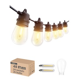 addlon 48FT(2FT Space) LED Outdoor String Lights with 24 Edison Shatterproof Bulbs, Heavy-Duty and Weatherproof Strand, Commercial Grade Patio Lights, Decorative for Garden or Patio, Black