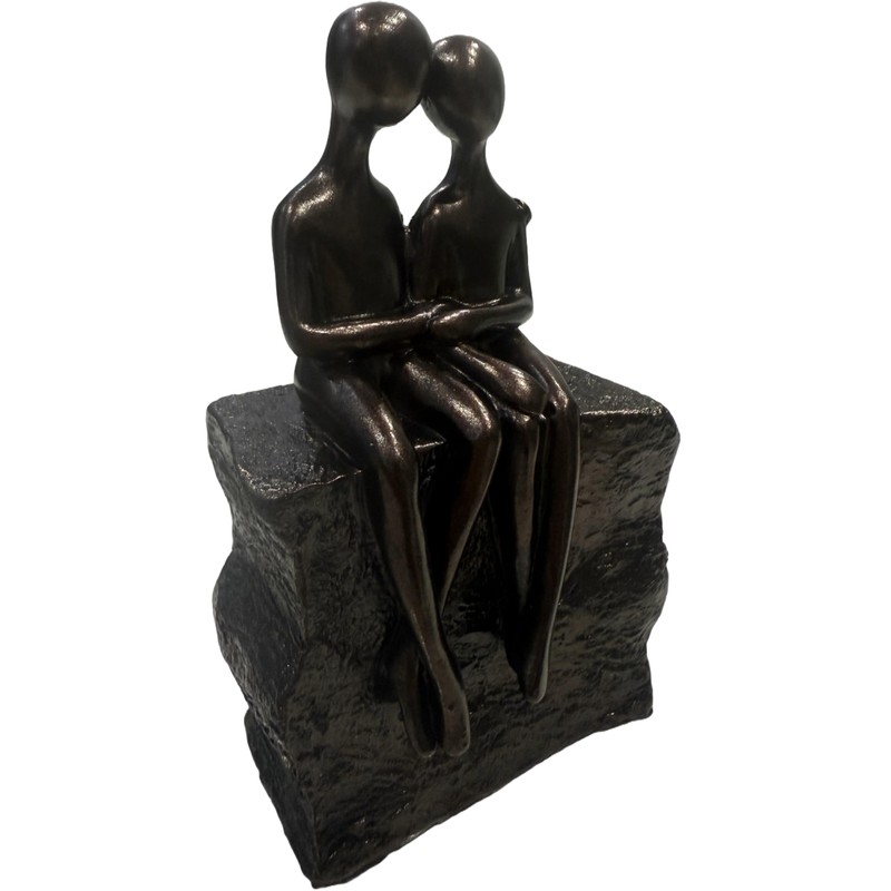 Haute Collage Couple Sitting On a Rock Romantic Sculpture (Bronze,