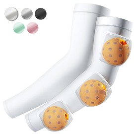 EICEM Pickleball Holder Sleeves, UV Sun Protection Cooling Breathable Compression Arm Sleeves with Pickle Ball Pocket, Lightweight Pickleball Accessories for Men & Women - White