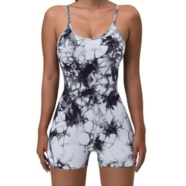 OVESPORT Seamlesse Workout Jumpsuit for Women Spaghetti Strap Tummy Control Gym Yoga Romper Bodysuit With Padded Sports Bra