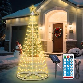 AMIPEPE 6ft Solar Christmas Tree Lights Outdoor, 250 LEDs Remote Control 8 Modes IP65 Waterproof Led Cone Tree with Timer, USB Powered for Yard Garden Holiday Decorations, Warm White