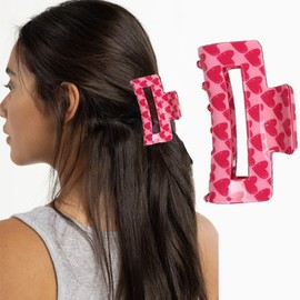 1pcs Heart Hair Clips - Valentines Deep Pink Heart Claw Clips Big Size Pink Style Love Hair Accessories for Thin/Thick Hair Plastic Wide Edge Romantic Hair Claw Clips for Women