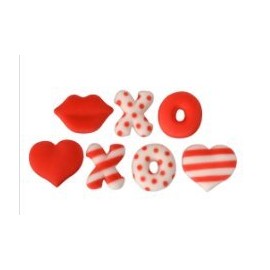 24pk Love Letters 1" Edible Sugar Decoration Toppers for Cakes Cupcakes Cake Pops w. Edible Sparkle Flakes & Decorating Stickers