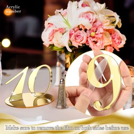 30 números de mesa dorados de boda para recepción, banquetes acrílicos, números de mesa con soporte, elegantes números de mesa de espejo para boda, fiesta, cumpleaños, aniversario, evento, decoración de catering