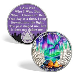 CHURYUML One Day at a Time 15 Year Sobriety Coin - Guided by The Light Sober Chip, AA Coins Recovery Medallions Alcoholics Anonymous Token Sobriety Gifts for Women & Men Celebrating Milestones