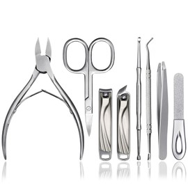 SG Nekoo Nail Clipper Manicure Kit - 8 Pieces Manicure Set, Professional Stainless Steel Pedicure Kit for Women Men, Facial Fingernail Toe Nail Care Grooming Kit with Travel Case (ZJDTZ8P)