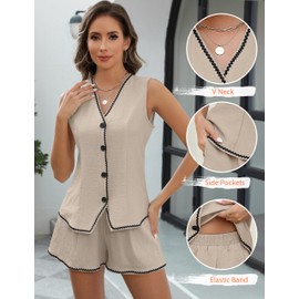 BMJL Womens Linen Two Piece Sets Summer Vacation Outfits Button Down Resort Wear 2025 Shorts Matching Sets(Beige，L