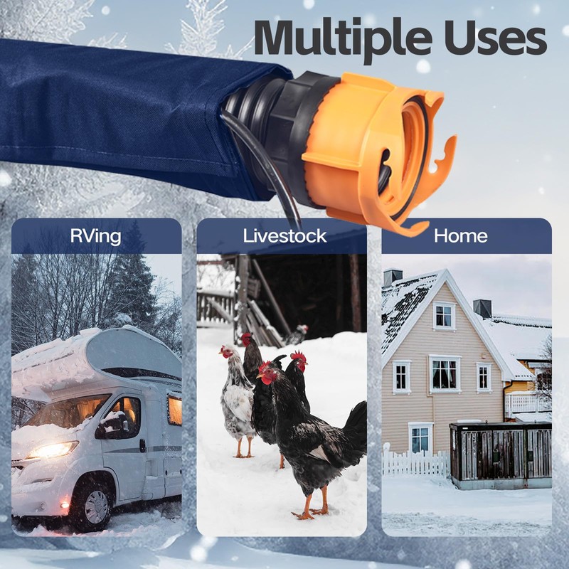 Sewer Hose with Heated Sleeve Avoid Freezing at -45°F, Blue