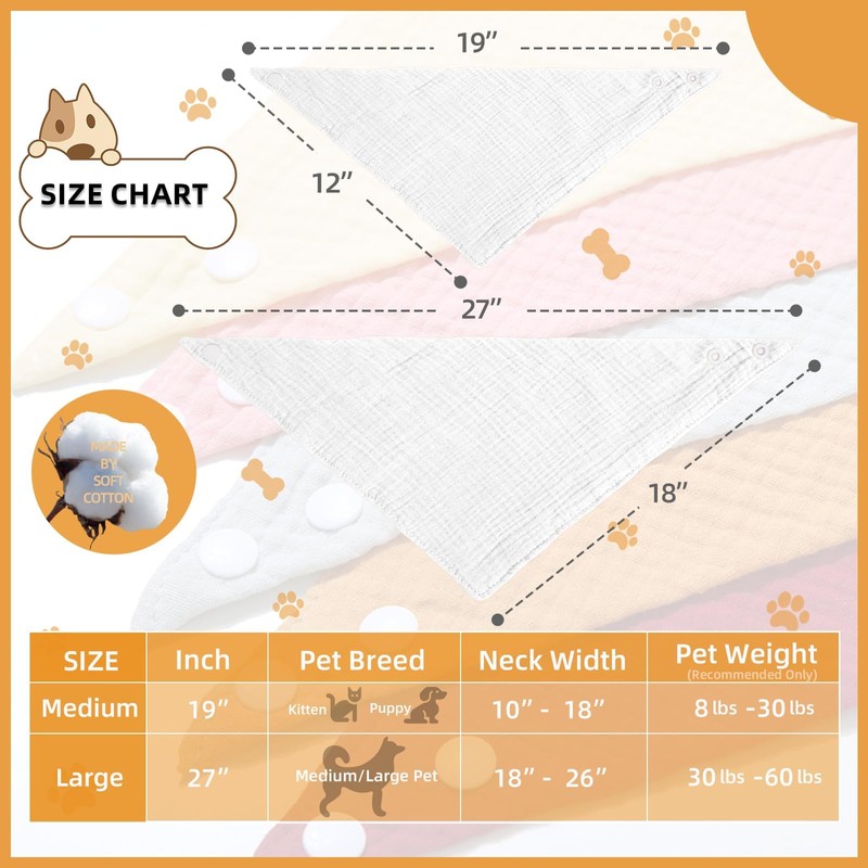 ICEMOOD Solid Color Dog Scarf - Adjustable Snap Button Cotton