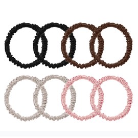 8 Pcs Set 100% Pure Mulberry Silk Hair Scrunchies Silk Hair Ties for Women Girls Curly Thick Thin Hair Women's Black Satin Cute Sleepy Bulk Hair Tie Scrunchie Sleep