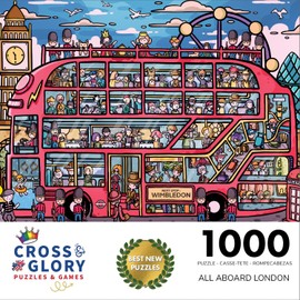 Cross & Glory - All Aboard London: The Great Red Bus Adventure - 1000 Piece Jigsaw Puzzle for Adults | British Charm Puzzle | Fun and Challenging Whimsical Puzzle