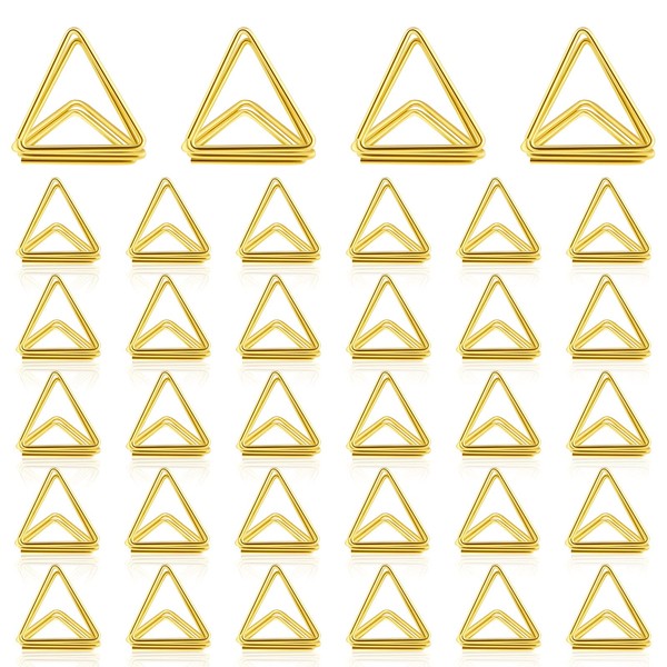 60 Pieces Place Card Holder Wedding Table Number Holder Triangle Shape Table Card Holder Photo Picture Holder Stand Clip for Wedding Party Baby Shower, Suitable for Small Card (Gold)