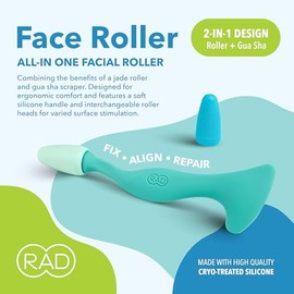 RAD 2-in-1 Face Roller – Textured and Smooth Silicone Roller Head Options - Freezer Safe for Cold Treatment - Wrinkles, Lifting & Lymphatic Drainage –