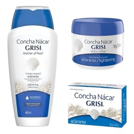 Kit Concha Nacar Grisi, Crema Facial, Crema Corporaly Jabón.
