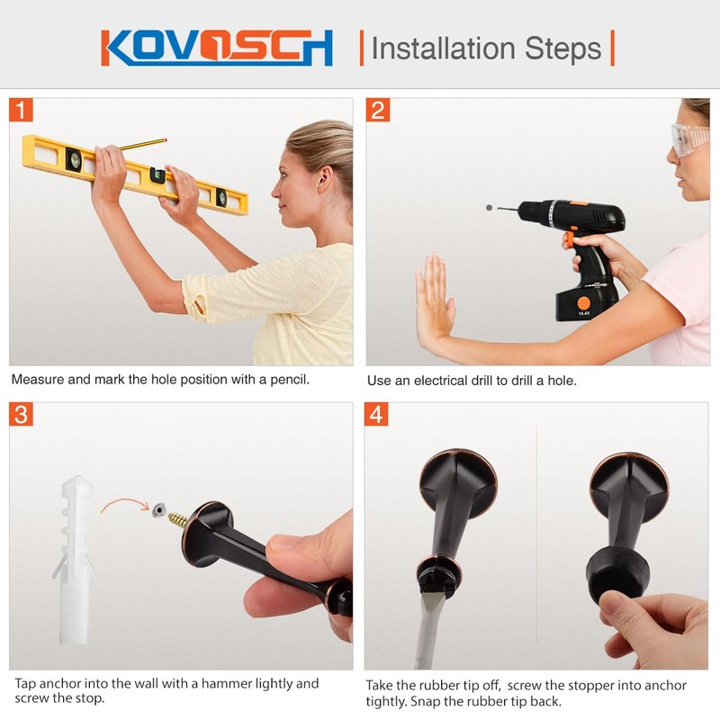 KOVOSCH 6 Pack Solid Rigid Door Stops - Heavy Duty