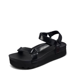 REEF Cushion Rem Hi Women's Platform Sandal, Adjustable Strap, Arch Support and Heel Cupping, Coco Black, 7.5