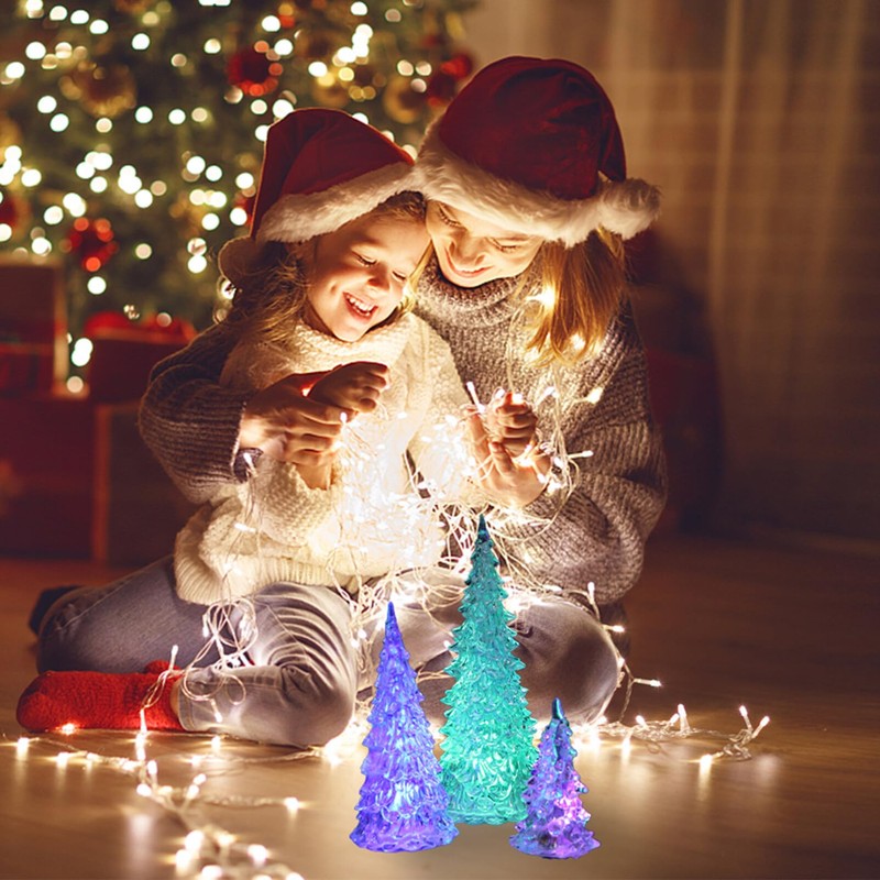 HOMSFOU Lighted Christmas Tree 3pcs Mini Tabletop Acrylic Christmas Tree