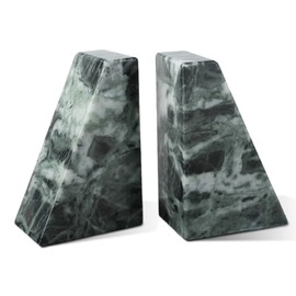 Karibiber Marble Bookends for Heavy Books, Decorative Bookends for Shelves, Green Stone Book Ends, Heavy-Duty Book Ends for Hardback Book & Cookbooks, Unique Book Stopper & Holder, Set of 2