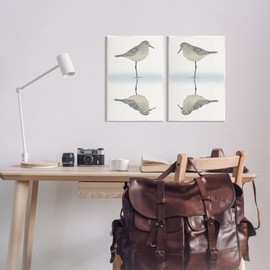 Stupell Industries Tranquil Sandpiper Reflection Nautical Bird Beach Shore 2pc set Wood Wall Art, Design by Ziwei Li