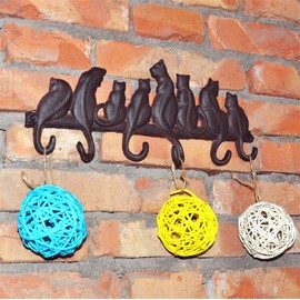 EatingBiting Heavy Duty 8 Cats Key Holder for Wall Cast Iron Clothes Hooks Decorative Rustic Towel Hook with Screws Rustic Metal Clothing Hanger Solid Cast Iron Key Holders Vintage Design Hanger