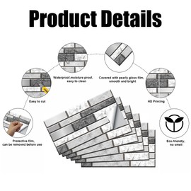 12 Stück Küchen Fliesenaufkleber, BYLife Selbstklebende Fliesendekor 15x30cm PVC Fliesensticker Fliesen Badezimmer Aufkleber Backstein zum Esszimmer Bad Fliesenfolie Deko