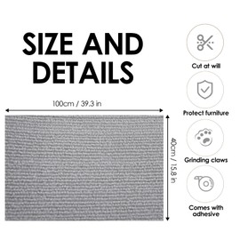 ASENKU Cat Scratch Furniture Protector, Trimmable Self-Adhesive Couch Protector from cat Claws, DIY Climb Cat Scratcher Mat for Covering Cat Tower (AshGray,39.3x15.8In)