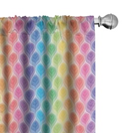 Lunarable Trippy Cortina de Microfibra, Colores del Arco Iris Ogee Motif, Window Treatments 2 Panel Set for Living Room Bedroom Decor, 56" x 63", Multicolor