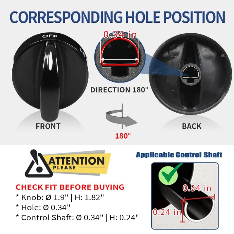 Upgraded 4Pcs 316442501 Range Surface Control Knob Black, Burner Knob