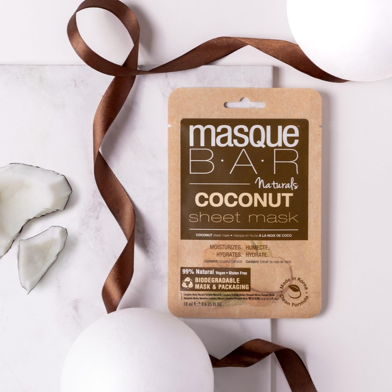 masque BAR Korean Coconut Sheet Mask, Biodegradable Mask & Packaging,
