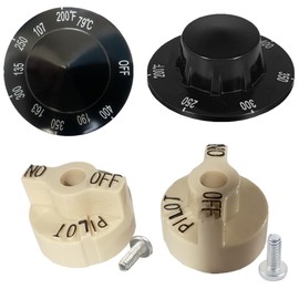 MCAMPAS 2 Pack Control Valve Beige Pilot Dial Knob and 200-400°F Thermostat Knob for Fryers, Range, Braising