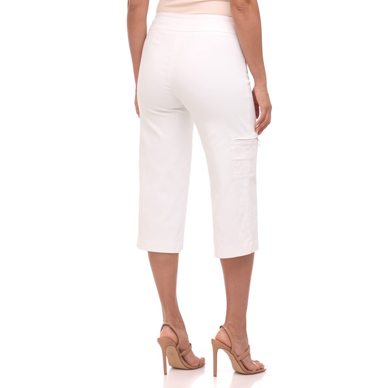 Rekucci Women's EcoCosy Comfort Modern Cargo Capri Pant (16, White)