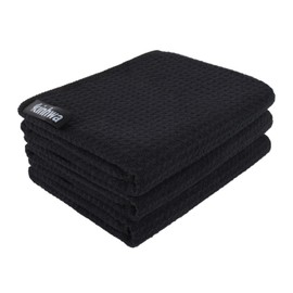 KinHwa Dish Cloth Black Dish Cloth Waffle Cloth Microfibre Cloth Washable Dish Cloths for Kitchen Thick Cleaning Cloth Lint Free with Hanger 40 cm x 70 cm Pack of 3