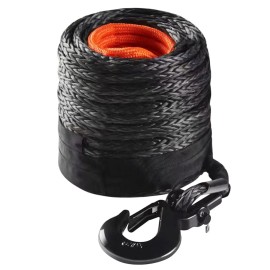3/8 Inch X 85 Feet 26,500 Lbs Synthetic Winch Rope Cable Protective Sleeve + Forged Winch Hook Winches AccessoryLength: 85 ft