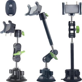 Adjustable Arm Car Phone Holder, 1 Count Universal Suction Cup Phone Holder for Windshield & Dashboard, Adjustable Viewing Angle Phone Mount for Smartphone & Car - Color: Black, Specification: UBA-01LB