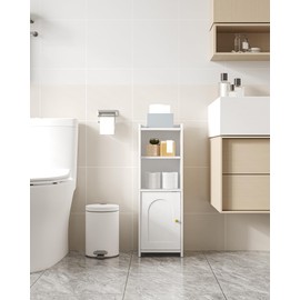 Hzuaneri Bathroom Storage Cabinet, Corner Floor Cabinet with Doors and Adjustable Shelf, Narrow Toilet Paper Cabinet, Bathroom Organizer for Small Spaces, White BC29713X