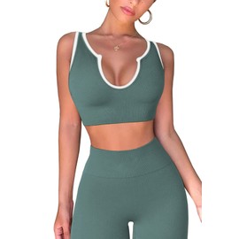 Work Out Sets Womens - Gym Two Piece Outfits 2 Pc Workout Seamless Crop Tank Tops High Waist Yoga Leggings Skinny Pants Blue Medium
