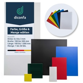 diconfa Polystyrene Plastic Panel, Various Colours, Thickness: 0.5 mm to 3 mm, Size: 100 x 100 mm to 500 x 1000 mm, Selection: 200 x 300 x 1 mm, Black, Pack of 2