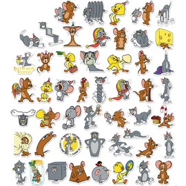 KRGNPLE Bike Suitcase Sticker Helmet Waterproof Seal Paper Notebook Laptop Waterproof Cute Graffiti Sticker (Design: Tom and Jerry - Style A, Total: 50 Sheets)