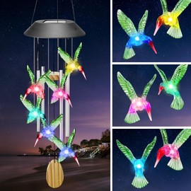 Lukovee Campanas de Viento Solares, Campanillas Solar Viento de Colibrí Mariposa para Exteriores Campanas, Impermeables Lámpara Carillón, Colgante Navidad Decoracion para Jardín Villa