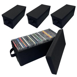 Evelots CD Storage Boxes (4 Pack) Durable CD Case Organizer with Lid, Disc Container Set Holds up to 128 Discs, Black