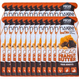 Nakee Butter Focus Cacao Peanut Butter – Keto Protein Spread with C8 MCT Oil,12g Protein, 24 Pack, Gluten-Free