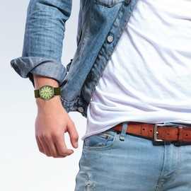 JewelryWe Men's Military Green Dial Nylon Strap Quartz Calendar Wrist Watch Night Vision Luminous Wristwatch, for Xmas