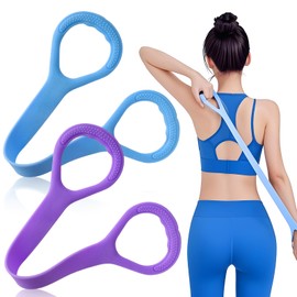 Figure 8 Resistance Band, Stretching Strap for Back Shoulders, Exercise Band for Yoga Fitness, Blue and Purple, 2-Pack