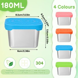 saerryor 4 Pcs Snack Pots, 180ml Stainless Steel Food Storage Containers Portable Kids Snack Box with Lids Leakproof Reusable Small Bento Box for School Work Travel