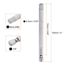 HARFINGTON Hex Head Wrench Drill Bit 6mm (H6) Metric 1/4" Hex Shank 100mm (4") Long Magnetic S2 Steel Screwdriver Bits Industrial Grade Hexagon Flat Tip Drill Bits for Screws