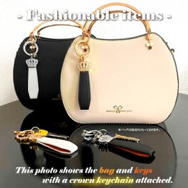 POP.HEART Crown Key Chain, Tiara, Crown, Strap, Leather, Women's, Men's, Luxury, Keyring, Glitter, Stylish, Adult, Cute, Leather, Bag Charm, Crown (tiara/crown) white + gold