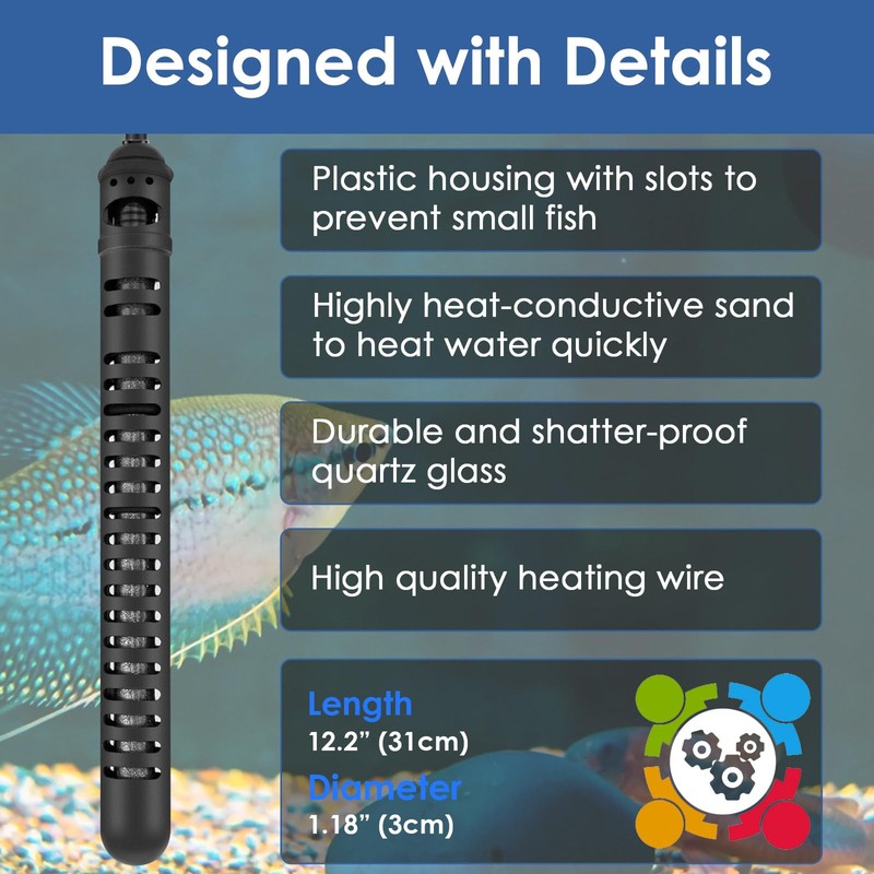 VCRAZE Aquarium Heater 200W Fish Tank Heater with External Thermostat
