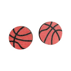 Heart Shaped Wooden Sports Stud Earrings Baseball Football Volleyball Basketball Wood Stud Earrings Fans Players Jewelry-Basketball